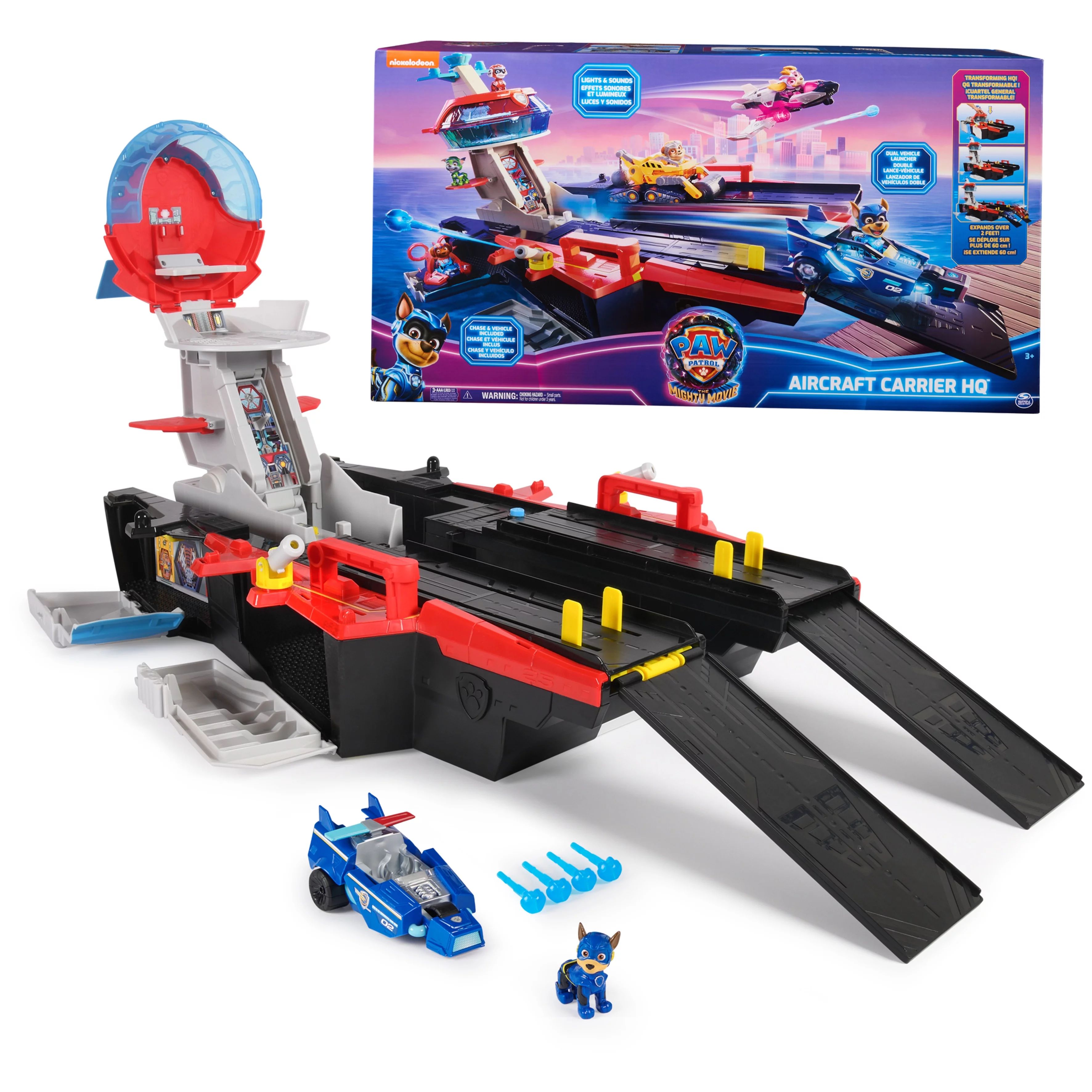 PAW Patrol: The Mighty Movie, Aircraft Carrier HQ, Chase Figure & Police Car, Ages 3+ - Walmart.c... | Walmart (US)