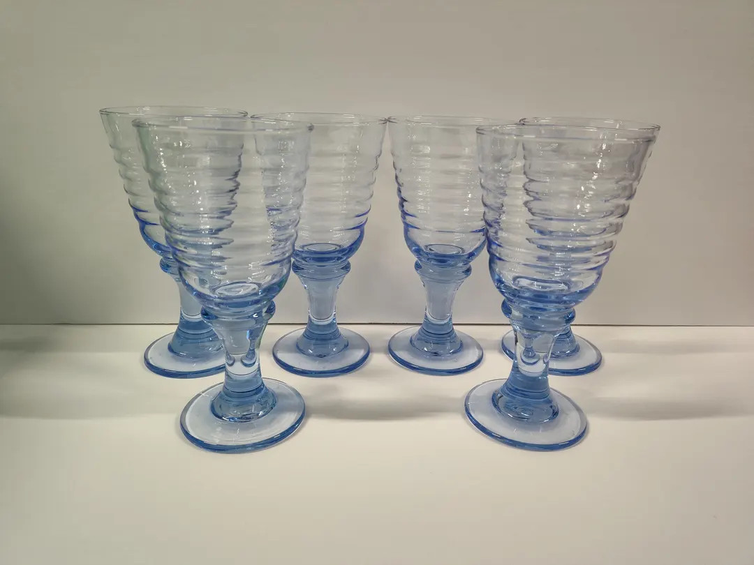 Set Vintage Libbey 90s Sirrus Spanish Green or Blue Glass Water Goblets Ribbed - Etsy | Etsy (US)