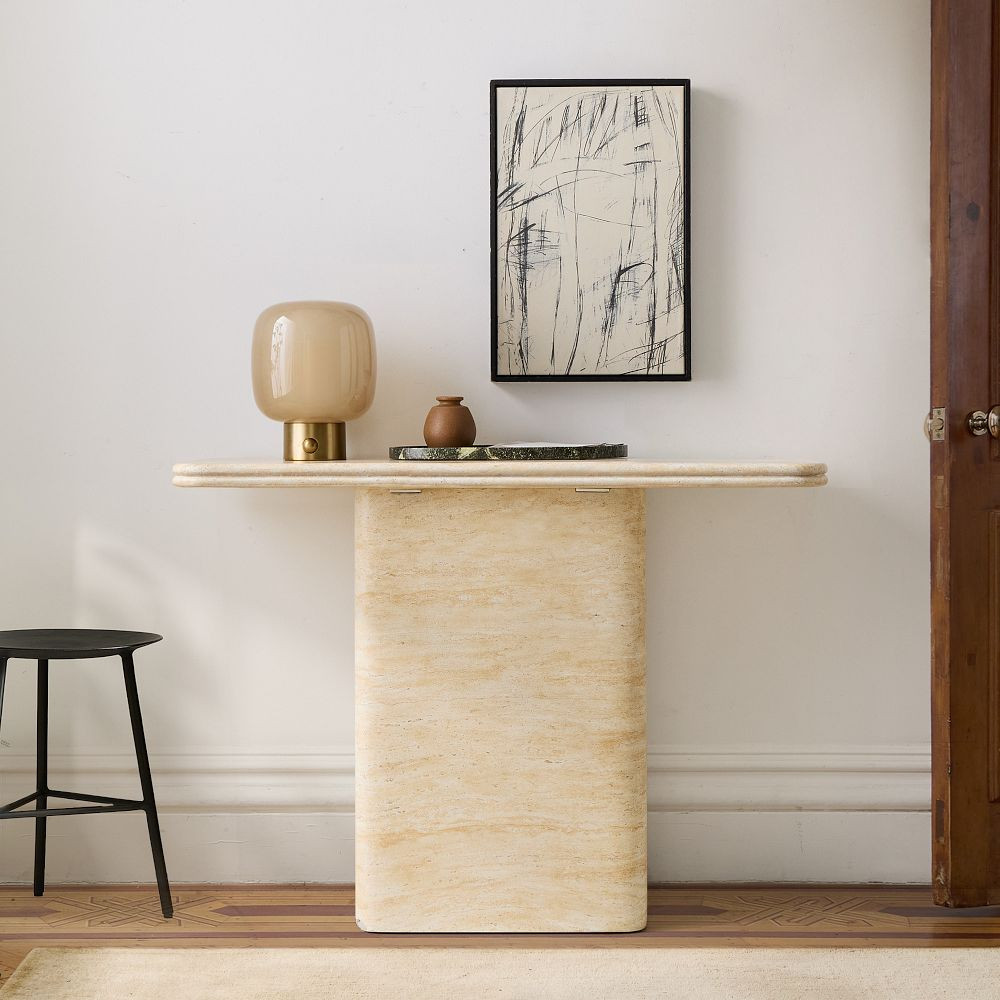 Royce Faux Travertine Pedestal Console Table (42") | West Elm (US)