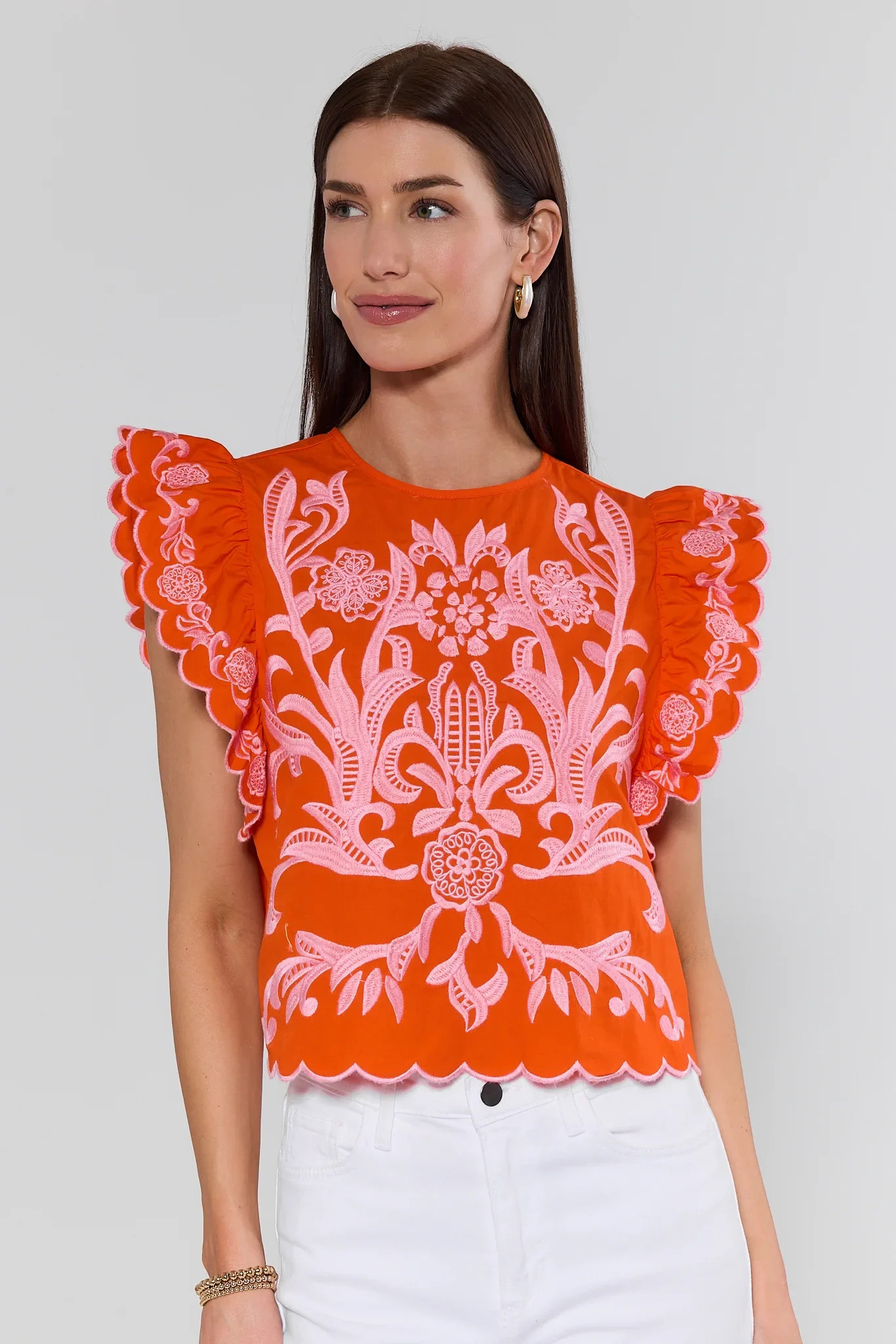Bradley Orange Embroidered Top by THML | Avara