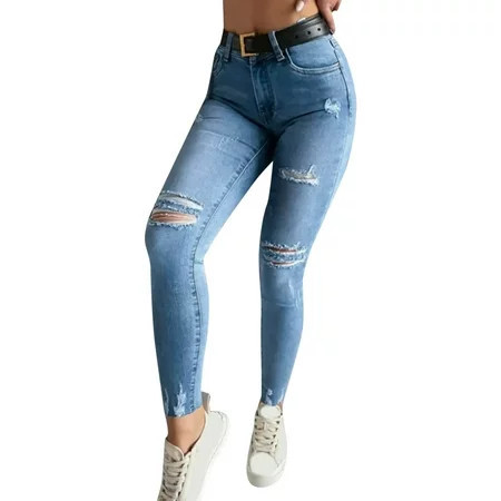 njshnmn Jeans for Women Womens Plus Size Ripped Destroy Denim Distressed Skinny Jeans Pants | Walmart (US)