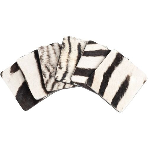 S/6 Zebra Hide Coasters, Black/White | One Kings Lane
