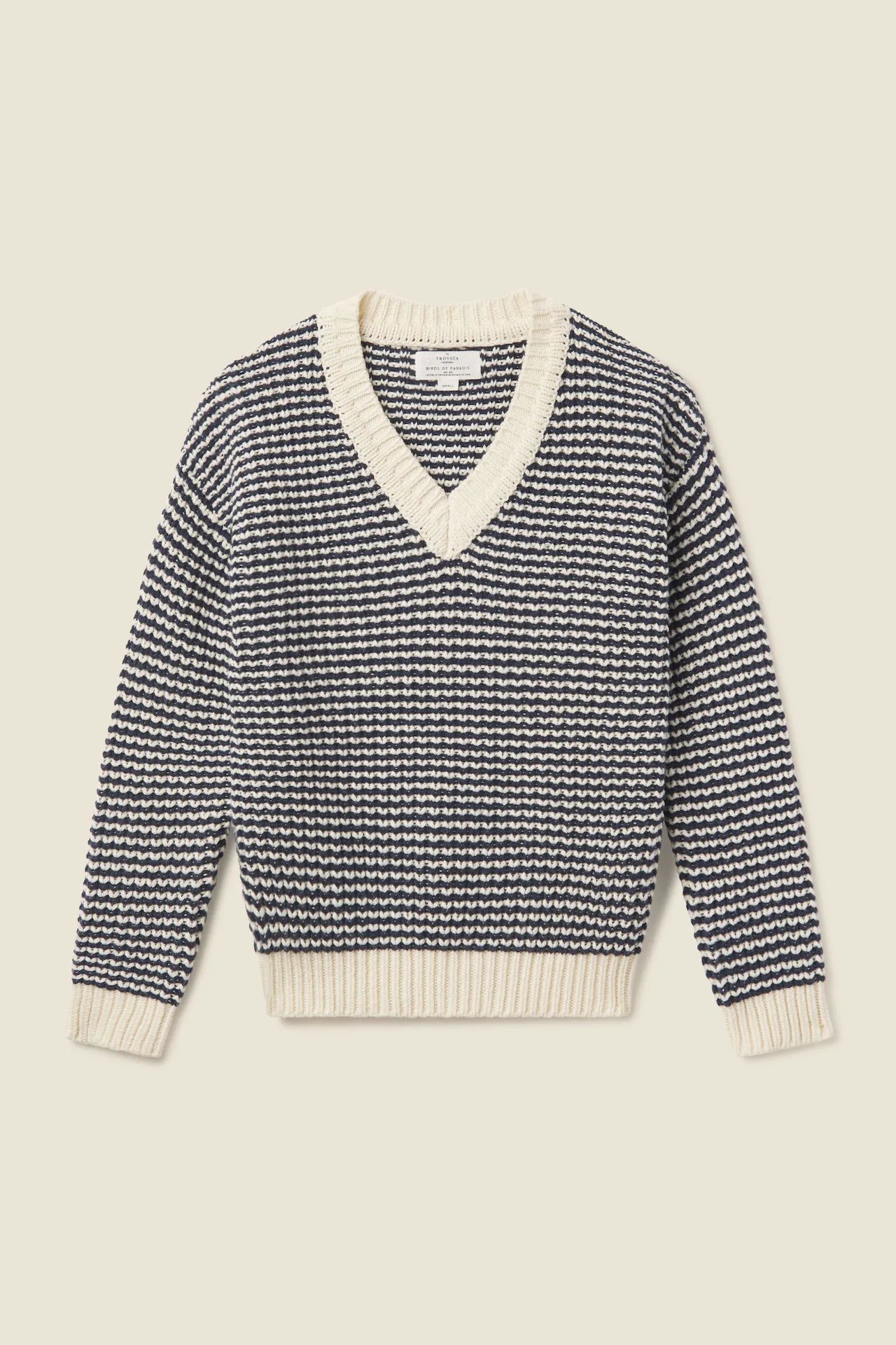 Tucker V-Neck Sweater Navy Stripe | TROVATA