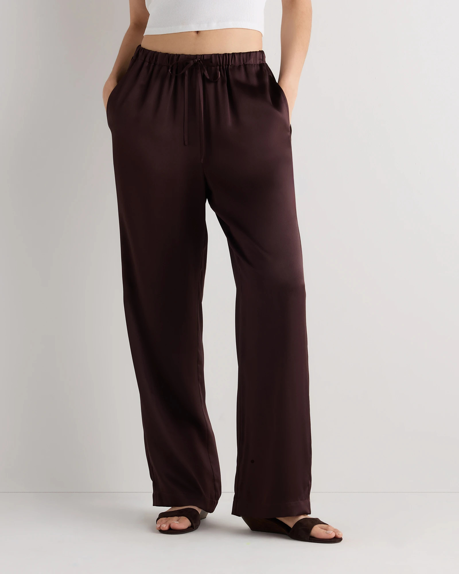 Quince | Women's Drawstring Wide Leg Pants in Morel Grey, Size Small, Silk | Quince