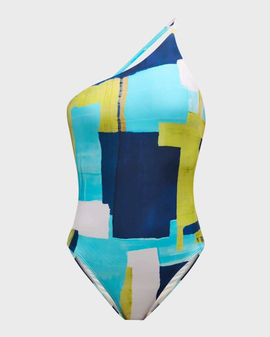 Lenny Niemeyer Abstract One-Shoulder One-Piece Swimsuit | Neiman Marcus
