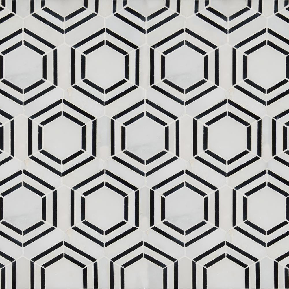 MSI Georama Nero 13 in. x 11 in. x 10 mm Polished Marble Mosaic Tile (9.9 sq. ft. / case)-GEORAMA... | The Home Depot