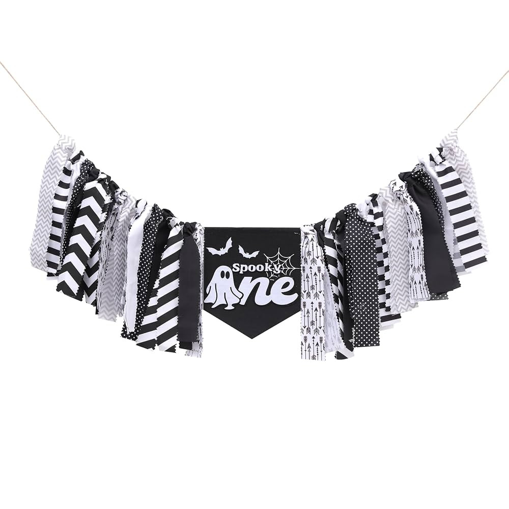 Spooky One Birthday High Chair Banner - Halloween First Decorations, Ghost Bat Black Fabric Highc... | Amazon (US)