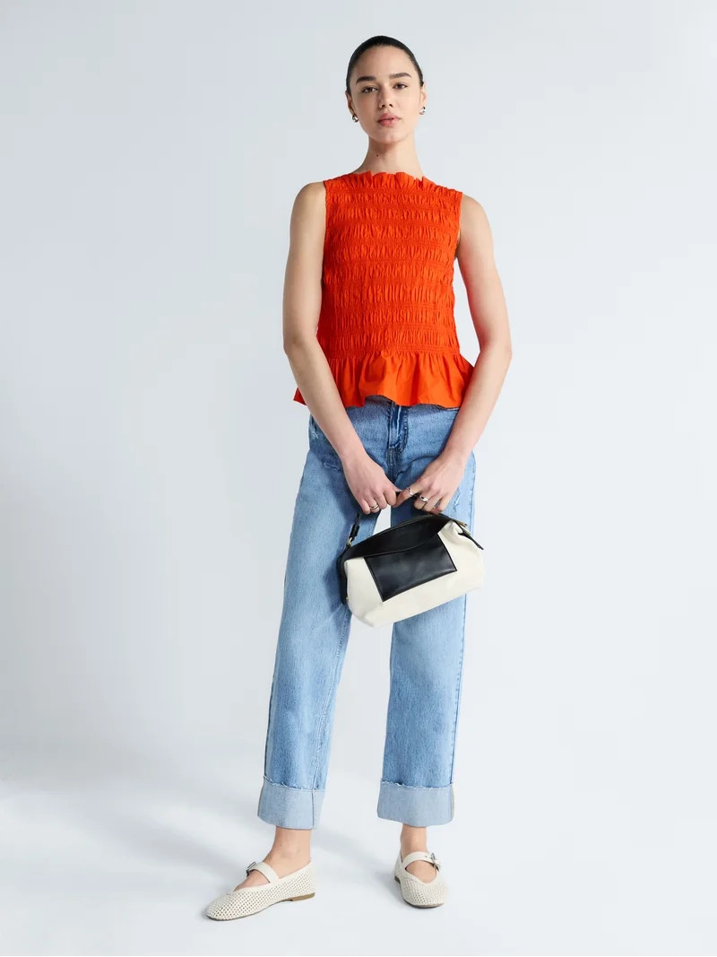 Free Assembly Women's and Women's Plus Smocked Peplum Sleeveless Cotton Top, Sizes X-4X | Walmart (US)