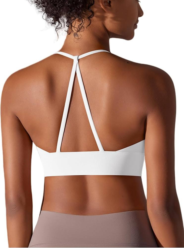 ABOCIW Women Sports Bra Padded Cross Back Low Medium Impact Yoga Bra Workout Crop Tank Top | Amazon (US)