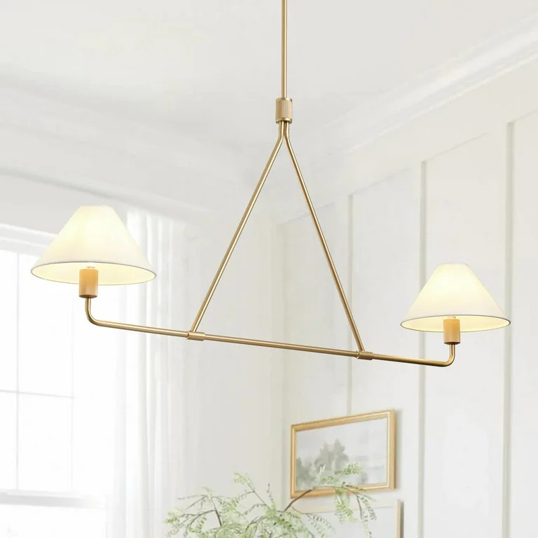 Aiwen Gold Pendant Light Modern Linear Chandelier 2-Light Kitchen Island Lighting Fixture with Fa... | Walmart (US)