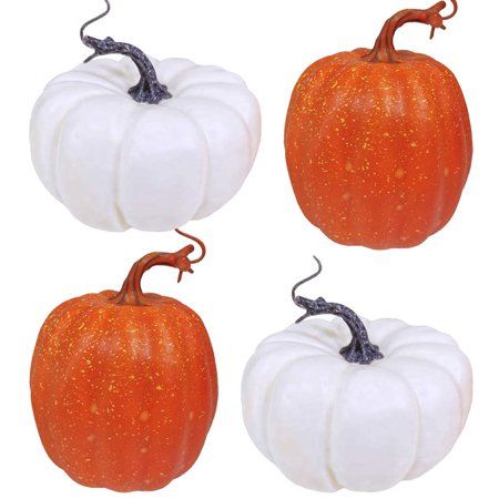 4 Pcs Artificial Pumpkins Rustic Faux Pumpkin White and Orange Pumpkins for Fall Decor Autumn Decor  | Walmart (US)