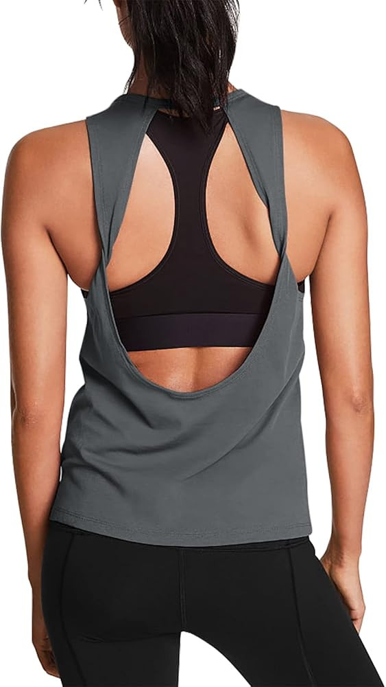 Mippo Workout Tops for Women Open Back Yoga Shirts Tank Tops Athletic Tops Gym Workout Clothes | Amazon (US)