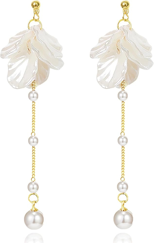 NIVANA 14k Gold Plated 925 Sterling Silver Pearl Hoop Earrings For Women, Pearl Huggie Earrings, ... | Amazon (US)