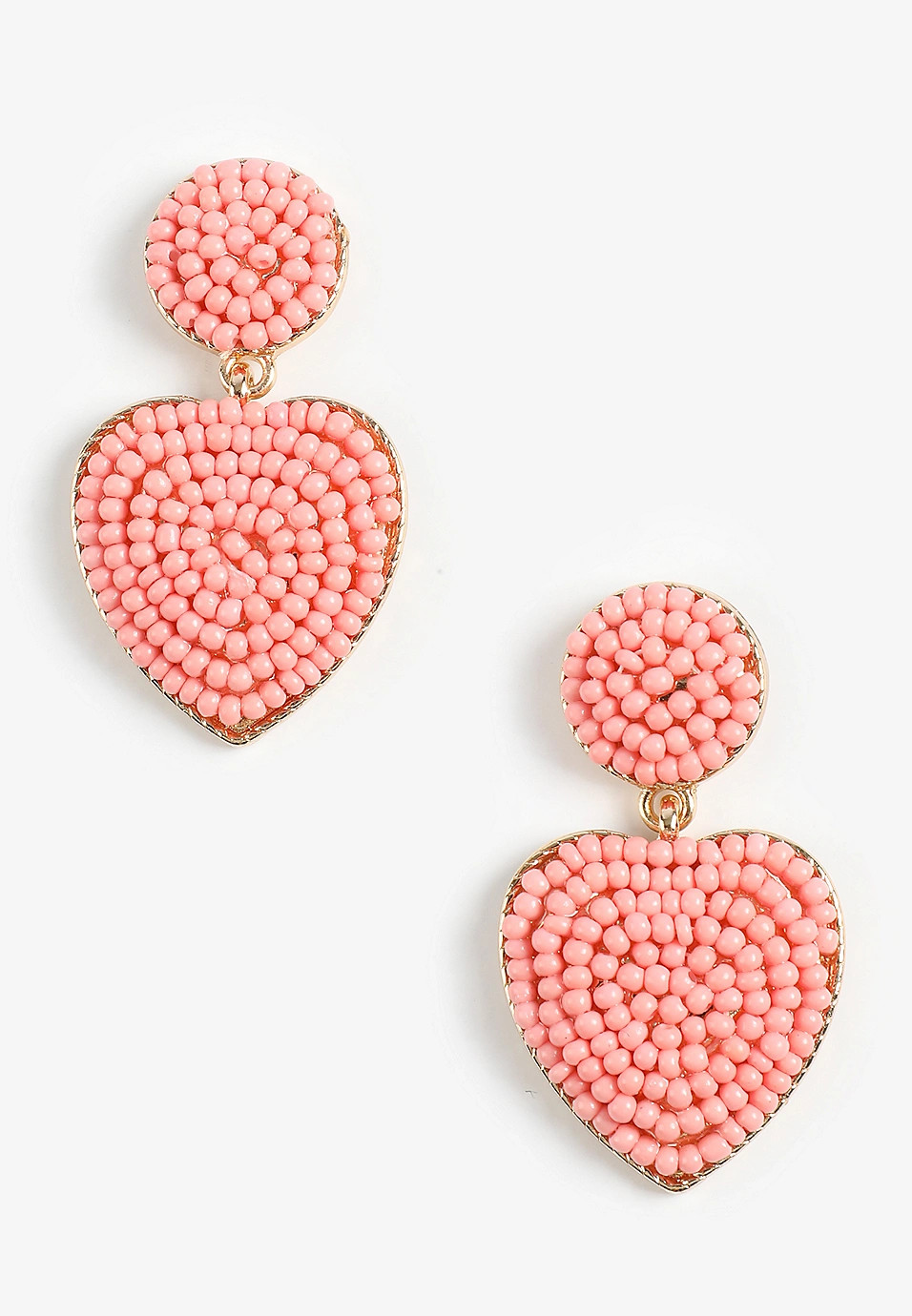 Pink Beaded Heart Drop Earrings | Maurices