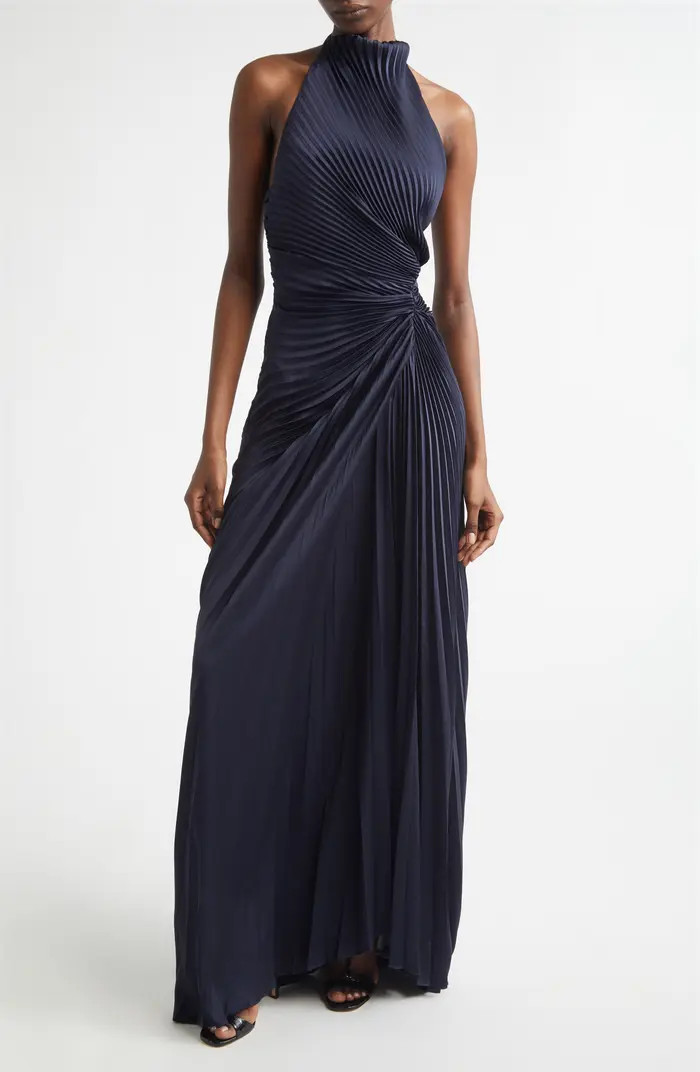 Romy Pleated Halter Gown | Nordstrom