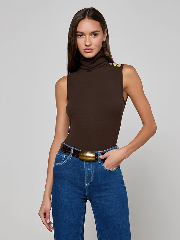 Ceci Sleeveless Turtleneck in Coffee Bean | L'AGENCE | L'Agence