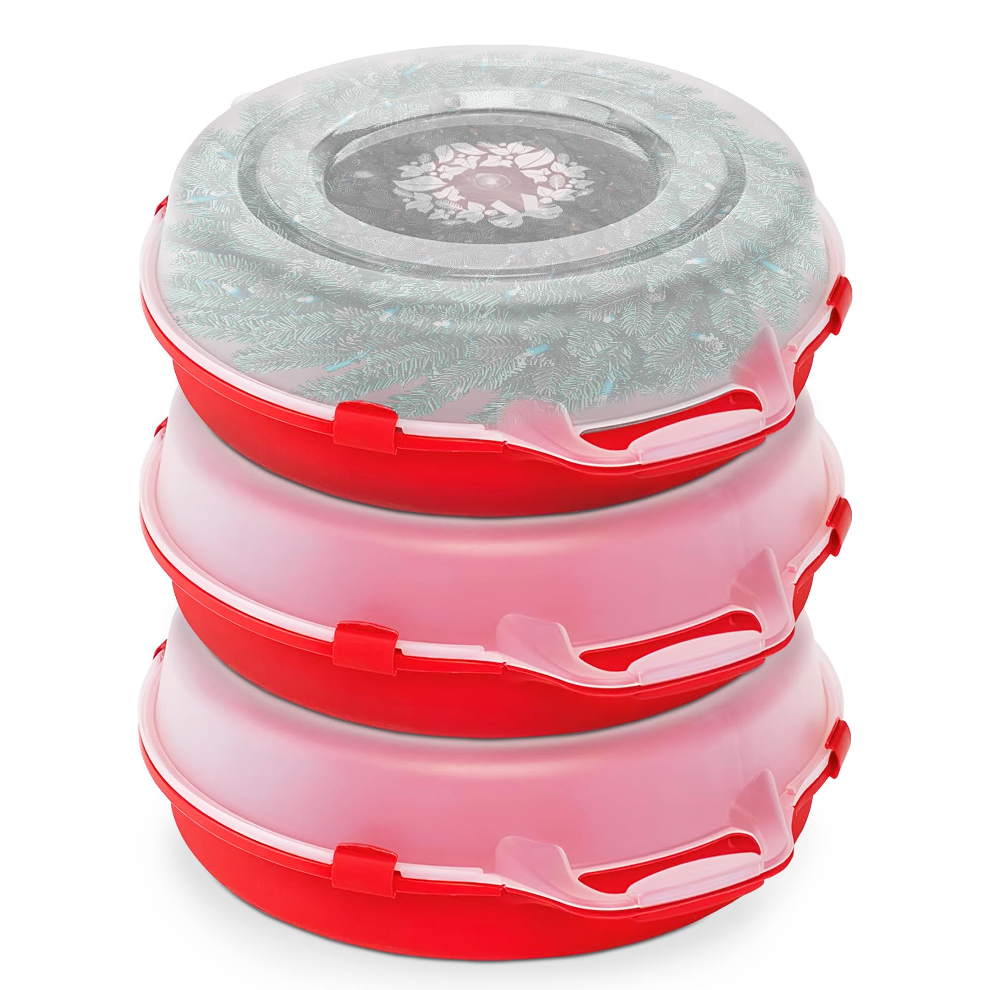 HOMZ 3-Pack Seasonal Holiday Decorative Wreath Storage Organizer, 24 Inch, Red & Clear - Round Pl... | Amazon (US)