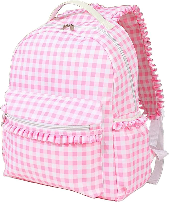 bag Ruffle Plaid Backpack Pink Blue Women's Outdoor Travel (Pink,41 * 33 * 9cm) | Amazon (US)