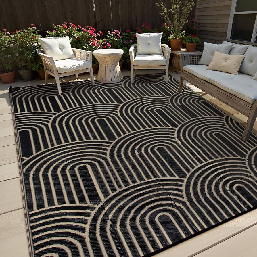 Lahome Black Outdoor Rugs 8x10 Waterproof,Boho Outdoor Porch Rug for Camping, Plastic Straw Stain... | Amazon (US)