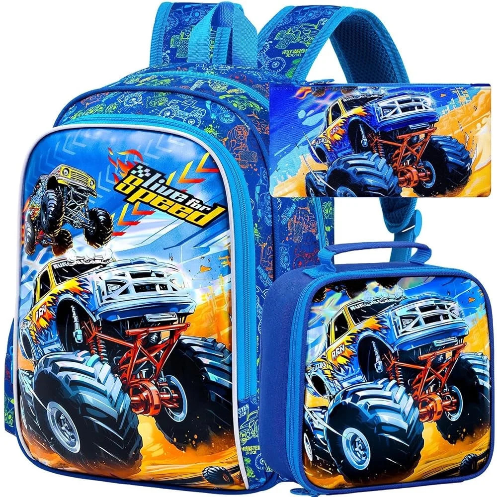 3PCS Boys Truck Backpack, Kids Car Bookbag with Lunch Box, Water Resistant School Bag for Element... | Walmart (US)