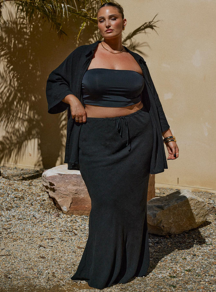 Mercer Linen Blend Maxi Skirt Black Curve | Princess Polly US