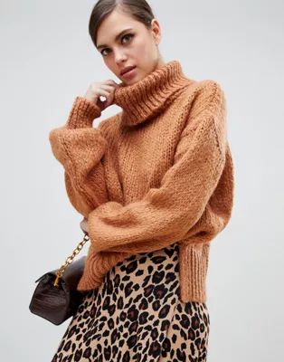 River Island roll neck sweater in camel | ASOS US