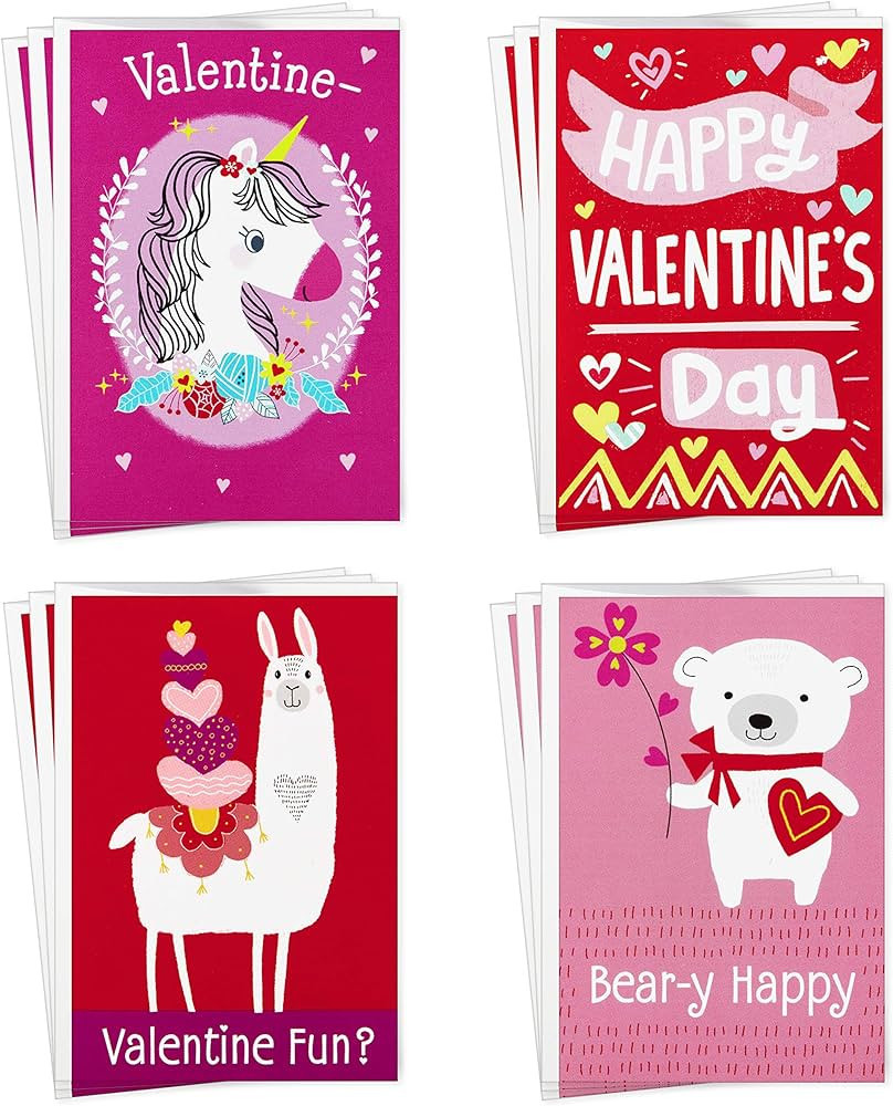 Hallmark Assorted Valentines Day Cards for Kids, 12 Cards with Envelopes (Unicorns, Bears, Llamas... | Amazon (US)