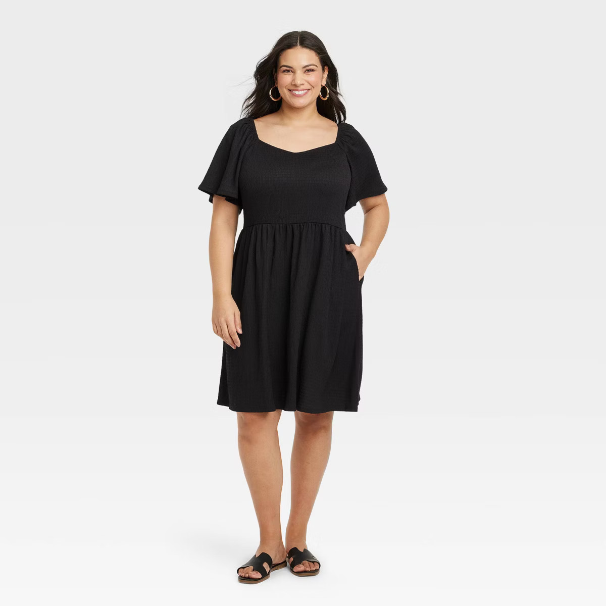 Women's Flutter Short Sleeve Mini A-Line Dress - Ava & Viv™ Black XXL | Target