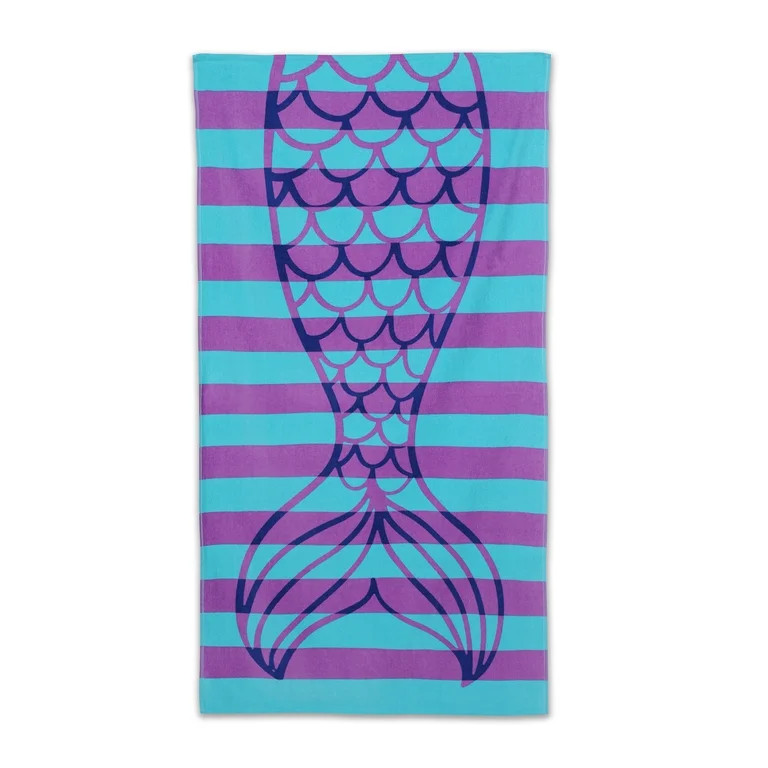 Mainstays Cotton Kids Beach Towel with Mermaid Tail Design, 30 x 60 Inches | Walmart (US)