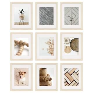Instapoints Gallery Wall Set with Offset Mat and Hanging Template Beige Picture Frame (Set of 9) ... | The Home Depot