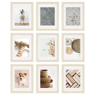 Instapoints Gallery Wall Set with Offset Mat and Hanging Template Beige Picture Frame (Set of 9) ... | The Home Depot