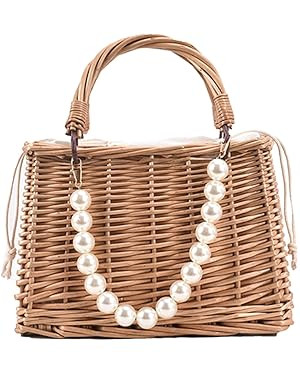 Straw Purse Beach Purse Wicker Bag for Women Beach Straw Bag Rattan Bag Basket Purse Pearl Straw ... | Amazon (US)