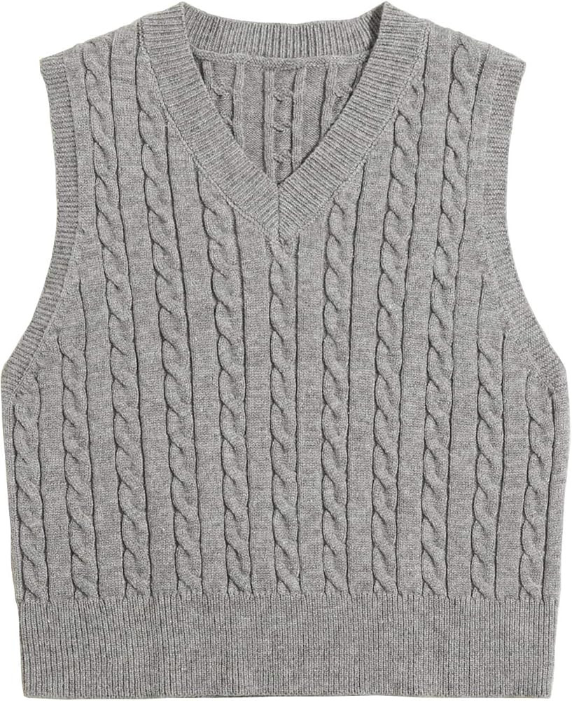 Locachy Women's Vintage Loose V Neck Sleeveless Cable Knit Preppy Style Pullover Sweater Vest | Amazon (US)