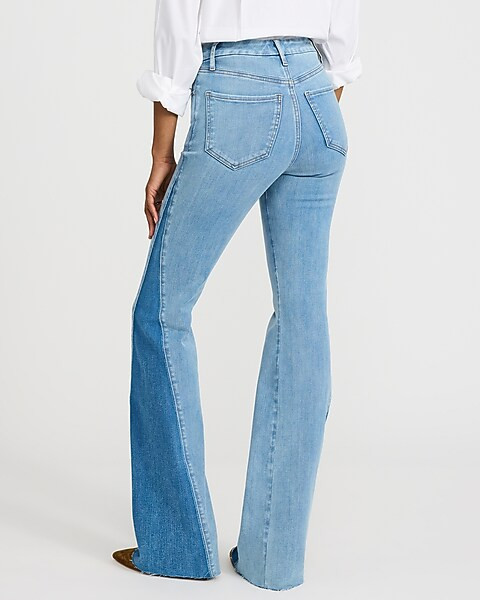 High Waisted Light Wash Two-Tone Side FlexX '70s Flare Jeans | Express