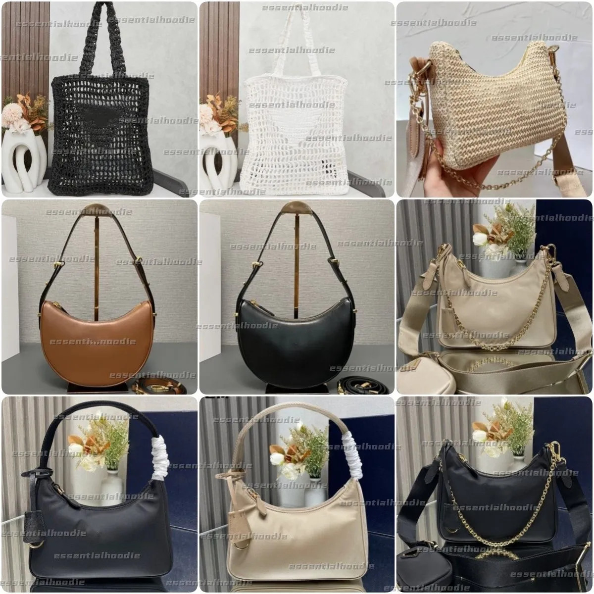 designer Bags Raffia tote Edition 2005 Nylon Leather Strap Mini Sac Shoulder Bag Saffiano Black D... | DHGate