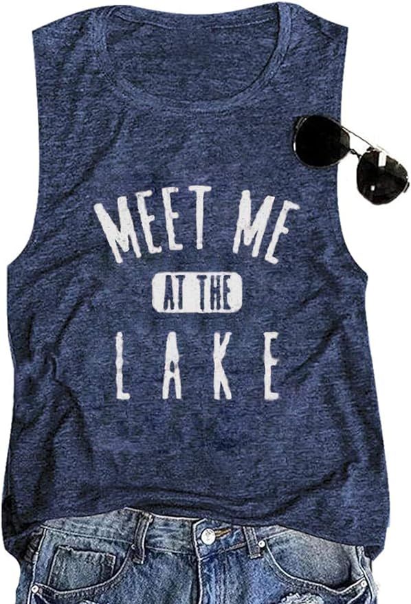 LAMOSKY Meet Me at The Lake Tank Top Women Lake Life Vest Tops Summer Vacation Holiday Casual Sle... | Amazon (US)