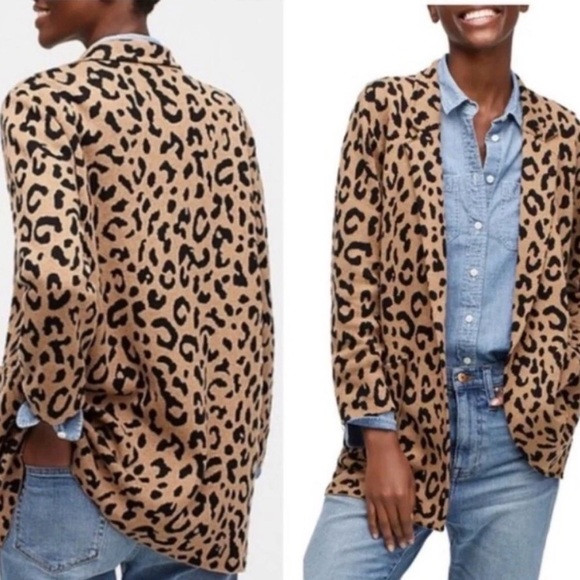 J. Crew Sophie Open-Front Sweater Blazer Leopard Print size M | Poshmark