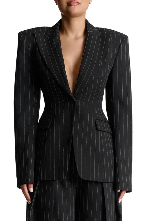 Naked Wardrobe Pinstripe Blazer in Black at Nordstrom, Size Small | Nordstrom