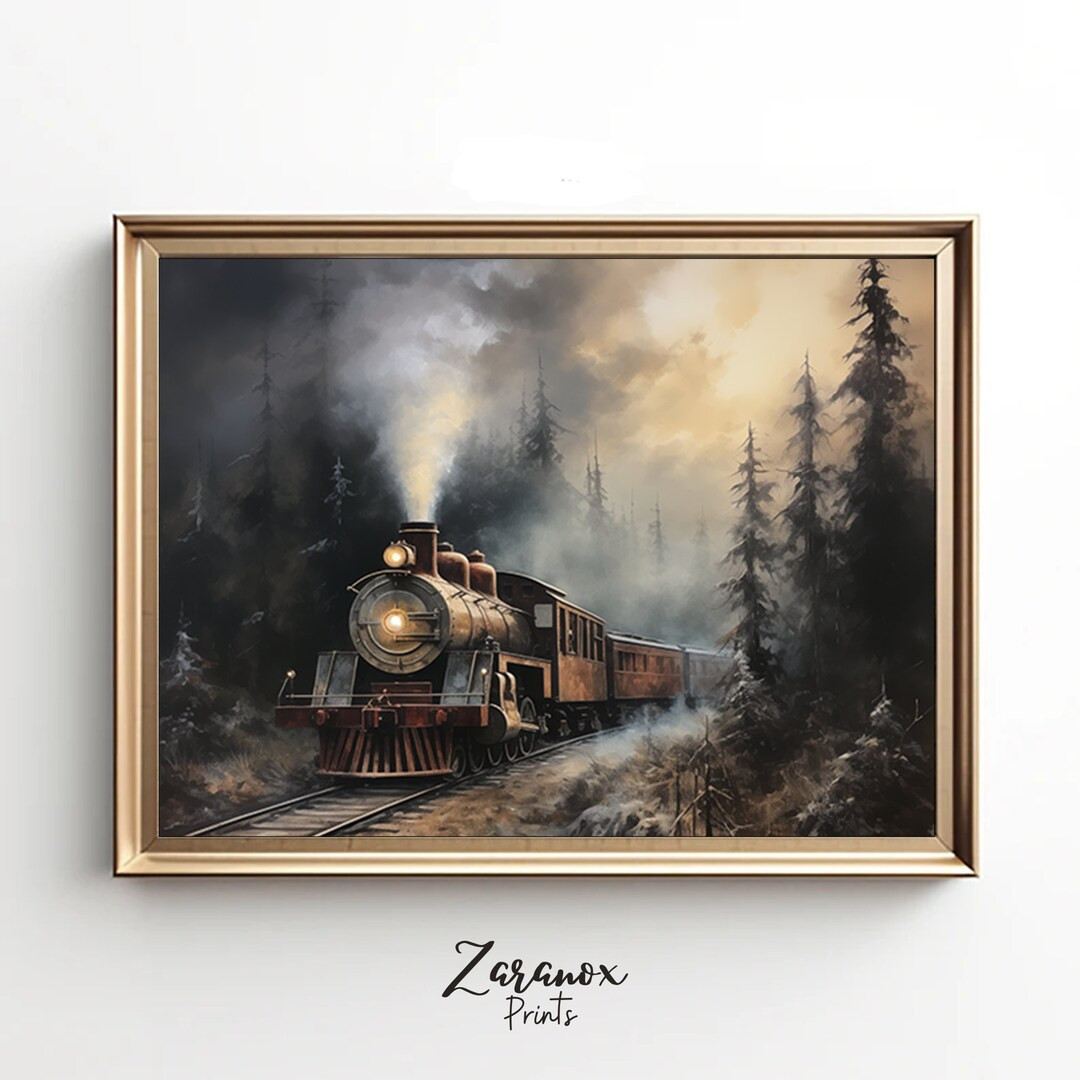PRINTABLE ART Winter Train Print Vintage Snowscape Rustic - Etsy | Etsy (US)