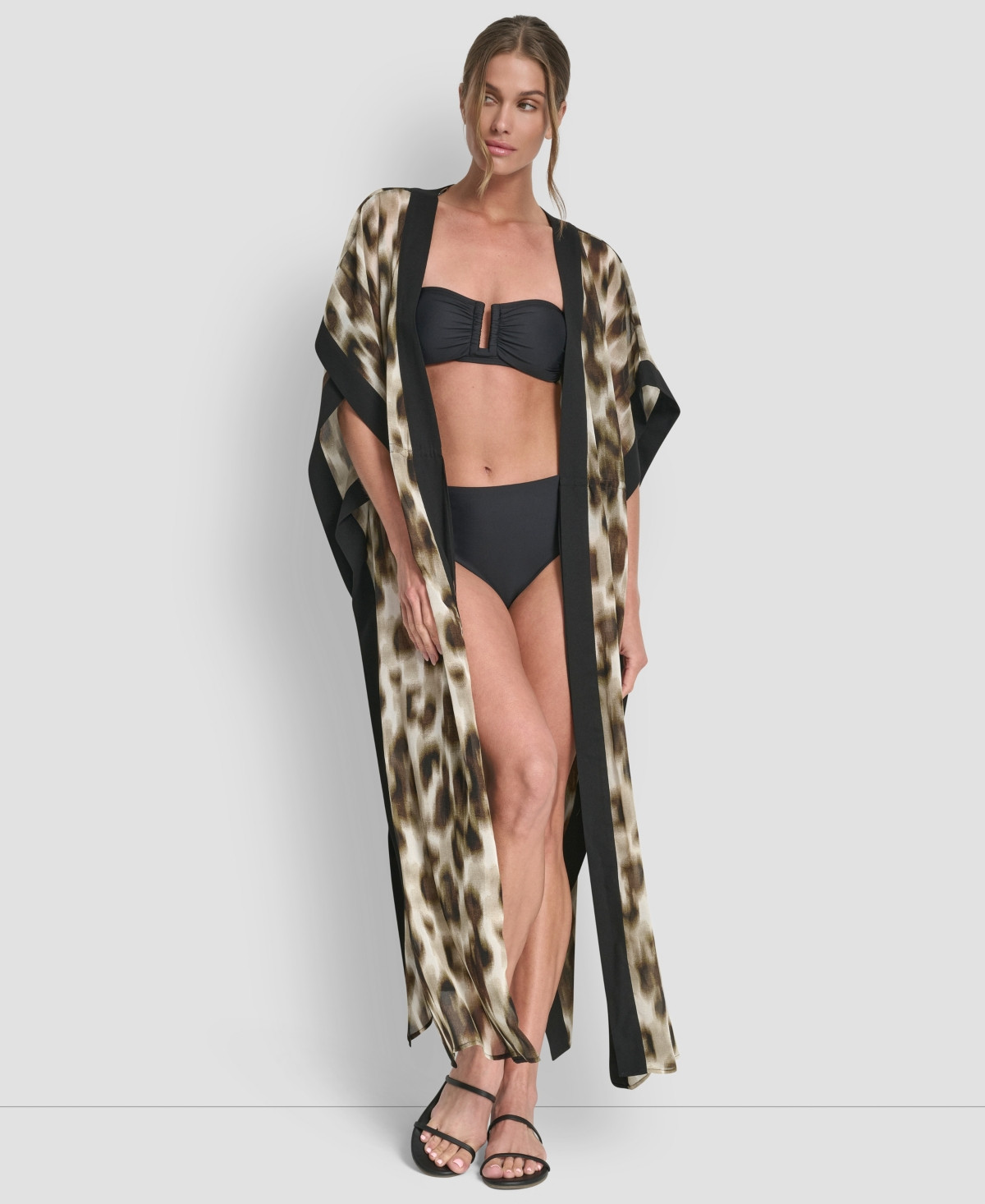 Dkny Women's Tie-Front Cover-Up Kaftan - Black/soft White (Cross Hatch) | Macy's
