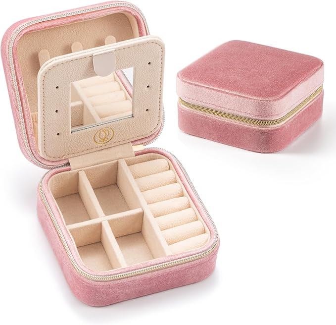 Plush Velvet Jewelry Travel Case,Small Jewelry Box,Traveling Jewelry Organizer,Portable Jewellery... | Amazon (US)