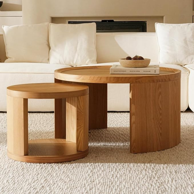 Round Nesting Coffee Table Set of 2,31.5" Large & 18" Small Low Tables with Wood Look Top,Space-S... | Amazon (US)
