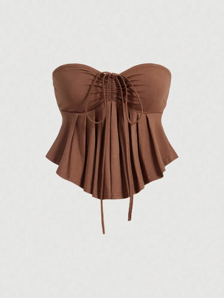 SHEIN MOD Summer Drawstring Front Ruffle Hem Tube Easymmetrical  Top | SHEIN