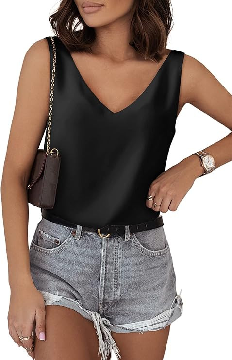 BLENCOT Tank Tops for Women V Neck Silk Summer Satin Sleeveless Blouse Basic Camisole Shirts S-XX... | Amazon (US)