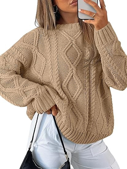 Trendy Queen Women's Oversized Cable Knit Crewneck Sweaters | Amazon (US)