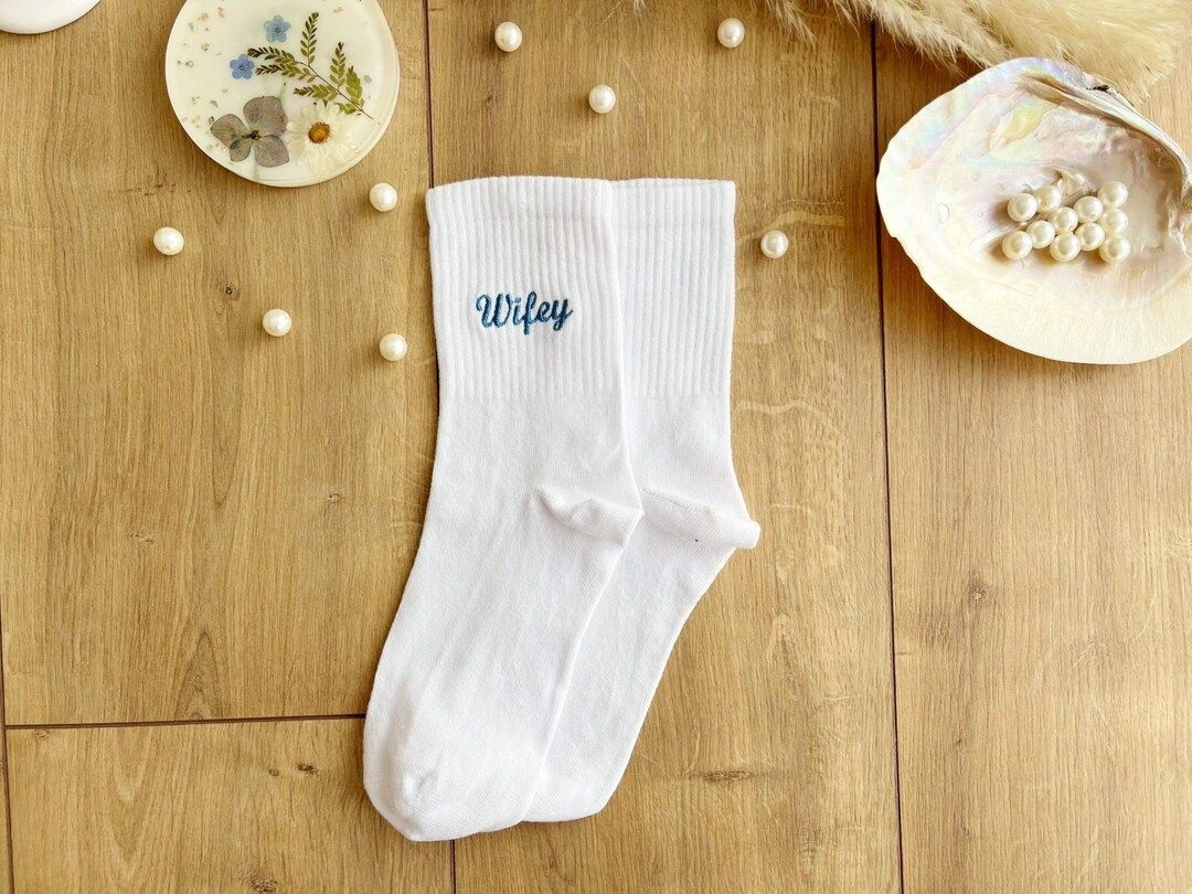 Wifey Socks Blue Custom Embroidered Something Blue for Bride From Mom Blue Embroidery Bride Socks... | Etsy (US)