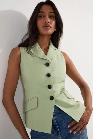 Viscose Linen Tailored Waistcoat | Karen Millen UK + IE + DE + NL