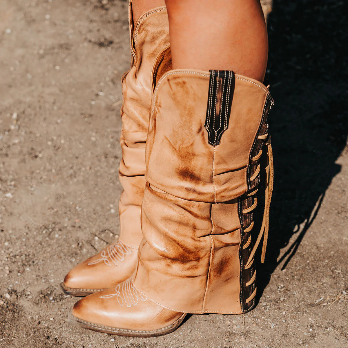 JULES Women's Back Lace Pointed Toe Tall Boot Beige | Freebird Stores | Shop Women's Beige Pointe... | Freebird