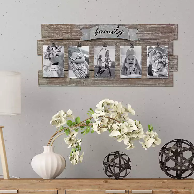 Family 5-Opening Wooden Collage Frame with Clips | Kirkland's Home