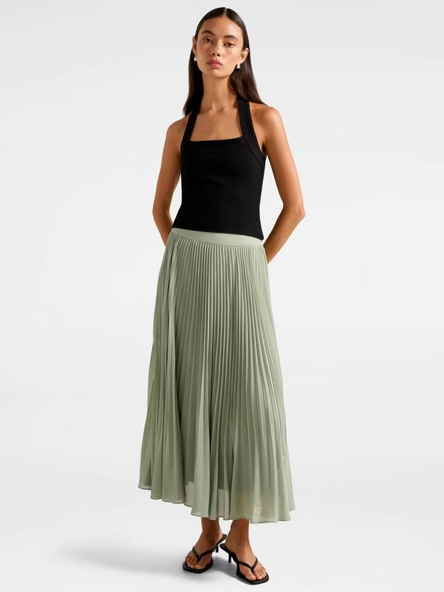Forever New Aurora Pleated Midi Skirt, Soft Sage | John Lewis (UK)
